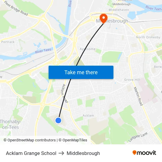 Acklam Grange School to Middlesbrough map