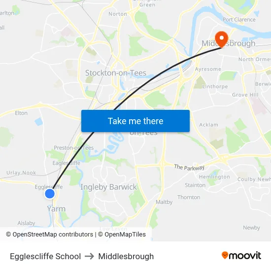 Egglescliffe School to Middlesbrough map