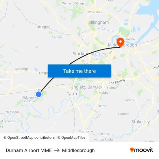 Durham Airport MME to Middlesbrough map