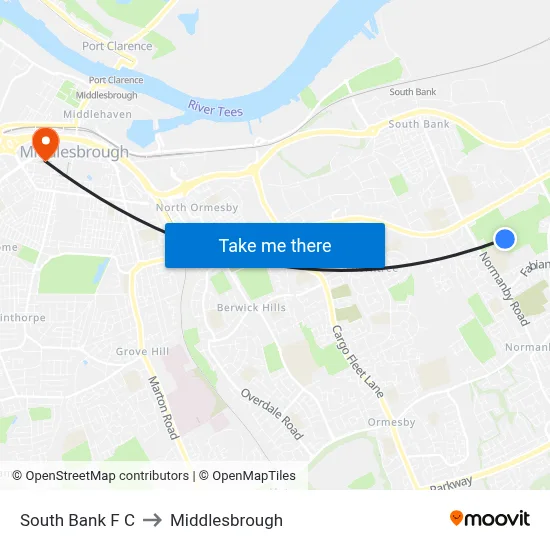 South Bank F C to Middlesbrough map