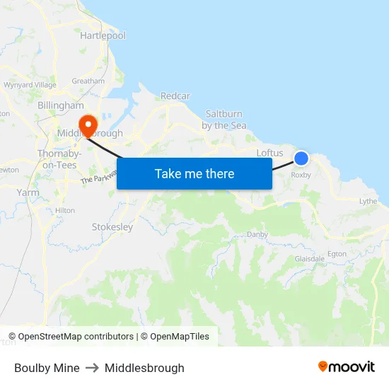Boulby Mine to Middlesbrough map