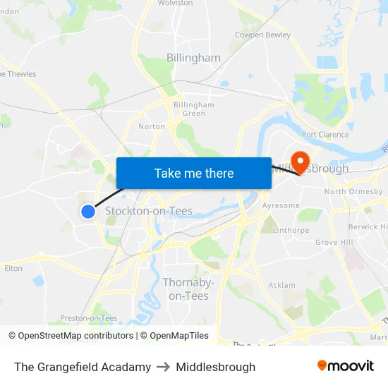 Grangefield School to Middlesbrough map