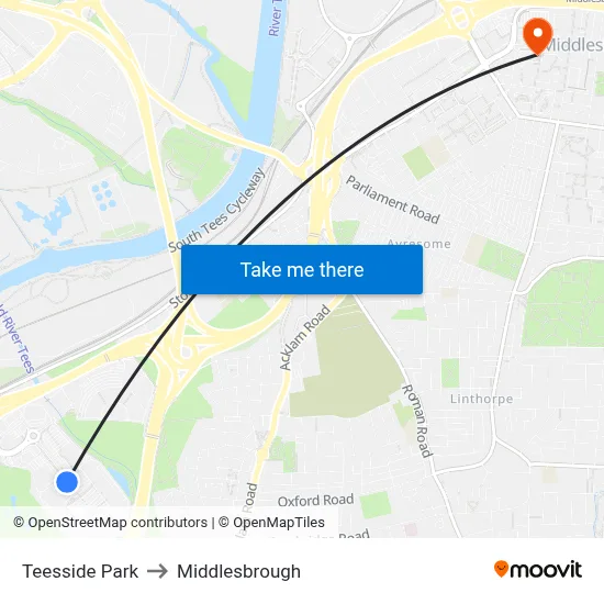 Teesside Park to Middlesbrough map