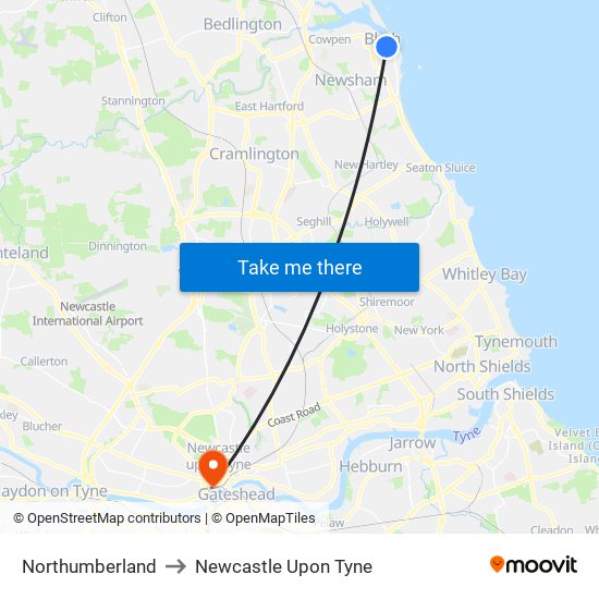 Northumberland to Northumberland map
