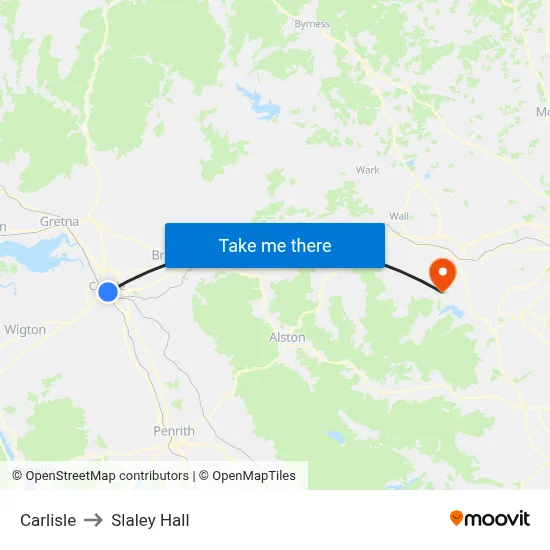Carlisle to Slaley Hall map
