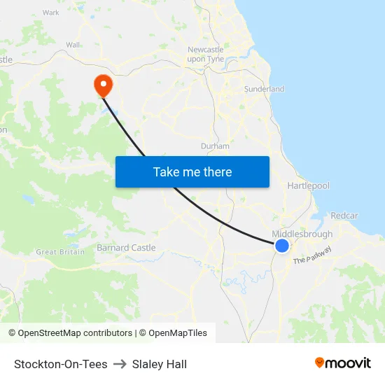Stockton-On-Tees to Slaley Hall map