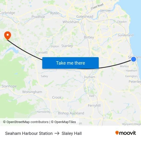 Seaham Harbour Station to Slaley Hall map