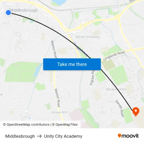 Middlesbrough to Unity City Academy map
