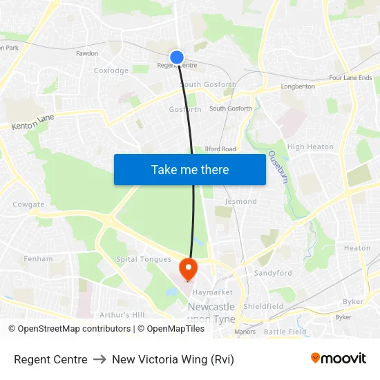 Regent Centre to New Victoria Wing (Rvi) map