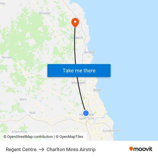 Regent Centre to Charlton Mires Airstrip map