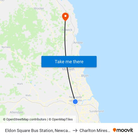 Eldon Square Bus Station, Newcastle upon Tyne to Charlton Mires Airstrip map