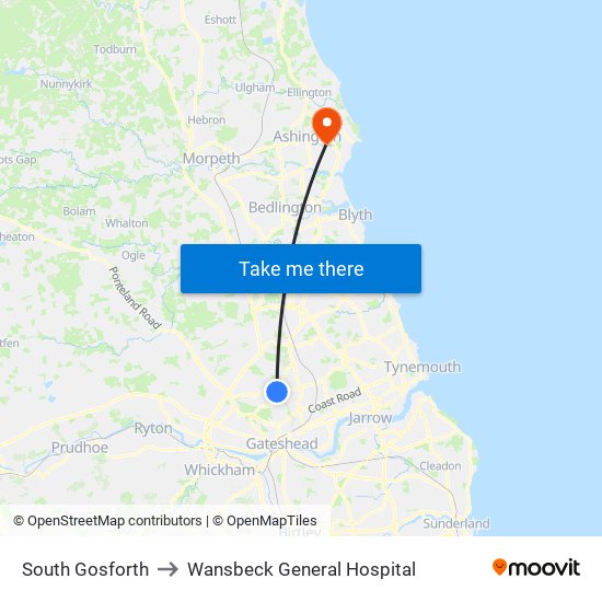 South Gosforth to Wansbeck General Hospital map