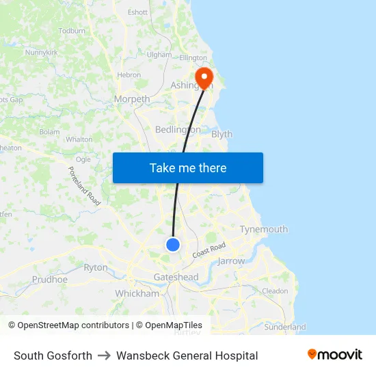 South Gosforth to Wansbeck General Hospital map