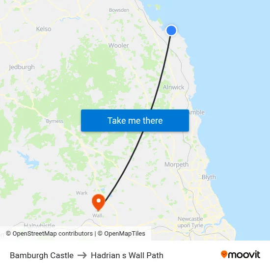 Bamburgh Castle to Hadrian s Wall Path map