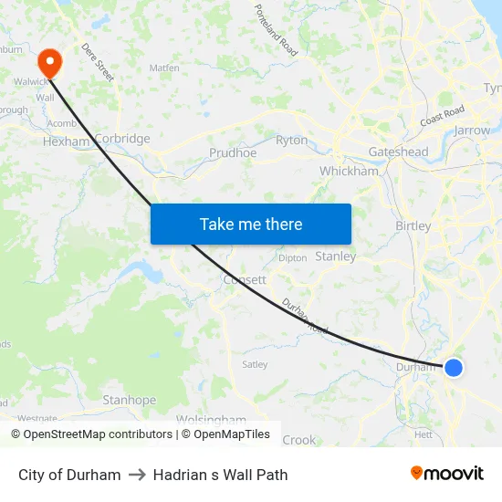 City of Durham to Hadrian s Wall Path map