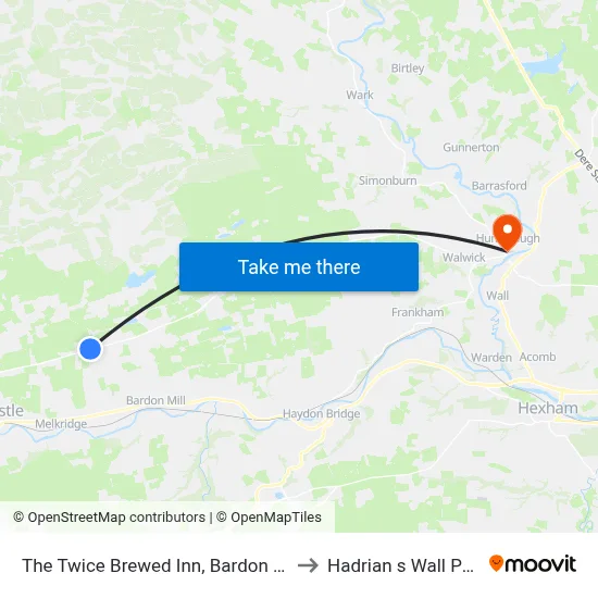 The Twice Brewed Inn, Bardon Mill to Hadrian s Wall Path map