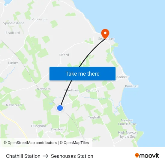 Chathill Station to Seahouses Station map