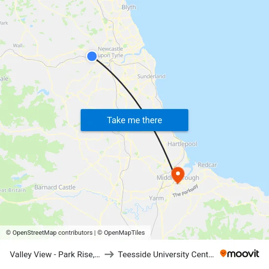 Valley View - Park Rise, Lemington to Teesside University Centuria Building map