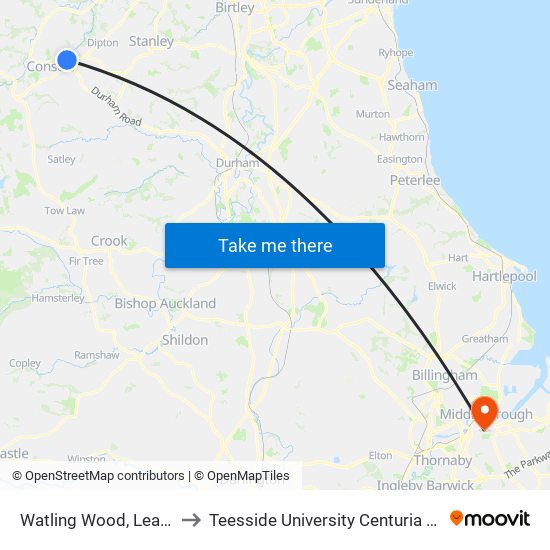 Watling Wood, Leadgate to Teesside University Centuria Building map