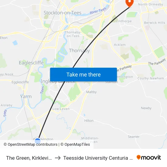 The Green, Kirklevington to Teesside University Centuria Building map