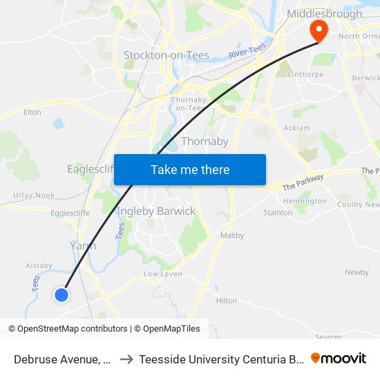 Debruse Avenue, Yarm to Teesside University Centuria Building map