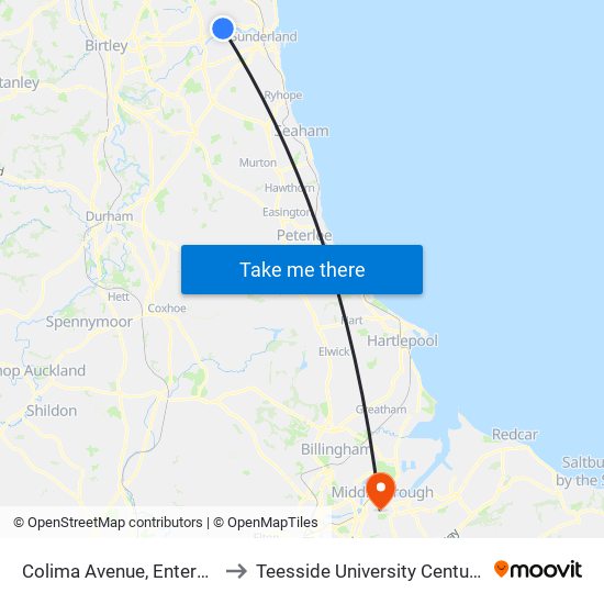 Colima Avenue, Enterprise Park to Teesside University Centuria Building map