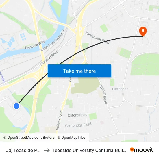 Jd, Teesside Park to Teesside University Centuria Building map