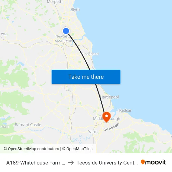 A189-Whitehouse Farm, West Moor to Teesside University Centuria Building map