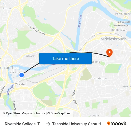 Riverside College, Teesdale to Teesside University Centuria Building map