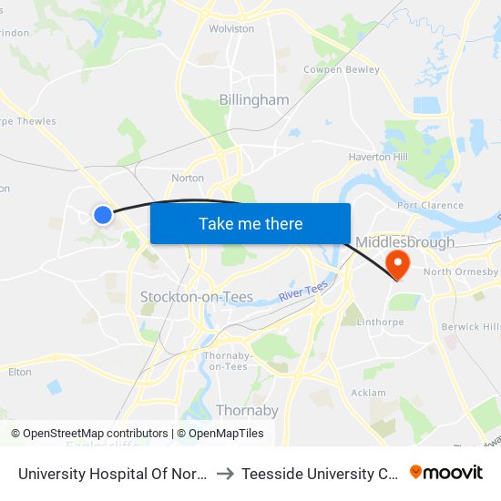 University Hospital Of North Tees, Hardwick to Teesside University Centuria Building map