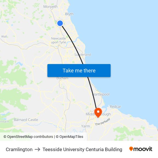 Cramlington to Teesside University Centuria Building map