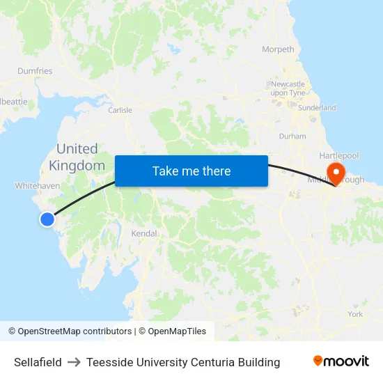 Sellafield to Teesside University Centuria Building map
