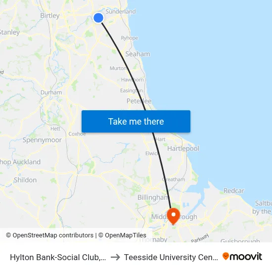 Hylton Bank-Social Club, South Hylton to Teesside University Centuria Building map