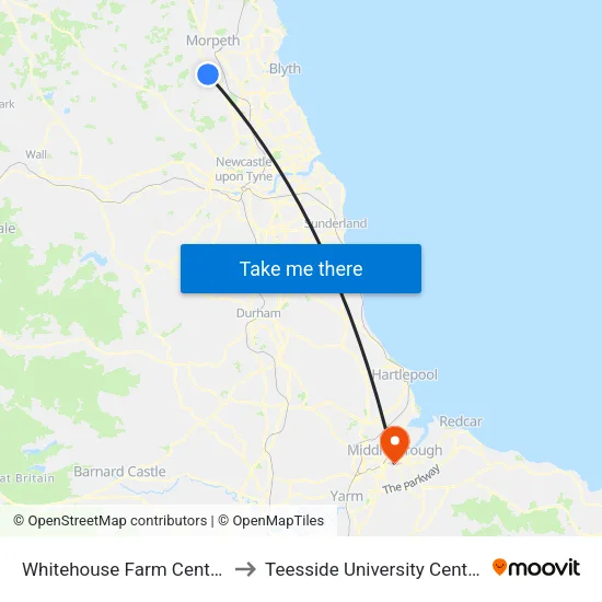 Whitehouse Farm Centre, St Marys to Teesside University Centuria Building map