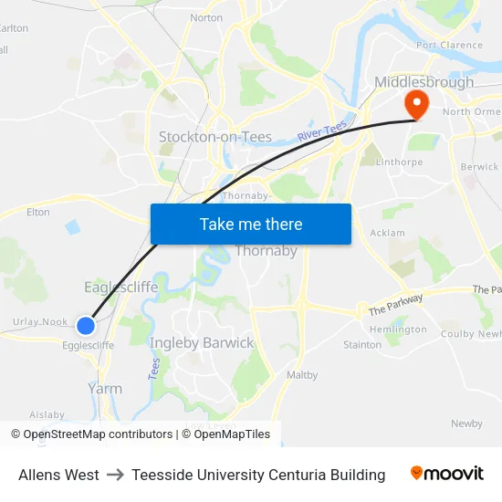 Allens West to Teesside University Centuria Building map