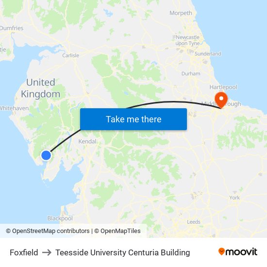 Foxfield to Teesside University Centuria Building map