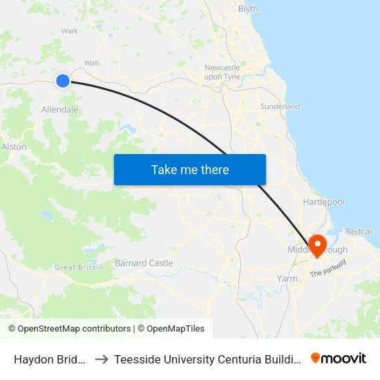 Haydon Bridge to Teesside University Centuria Building map