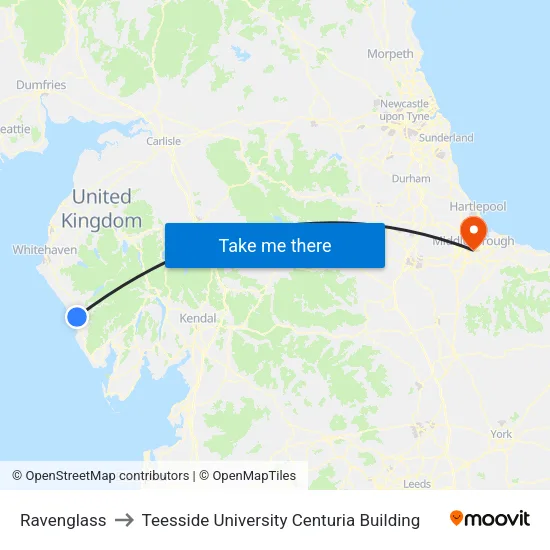Ravenglass to Teesside University Centuria Building map