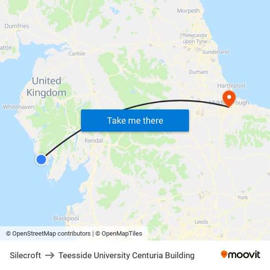 Silecroft to Teesside University Centuria Building map