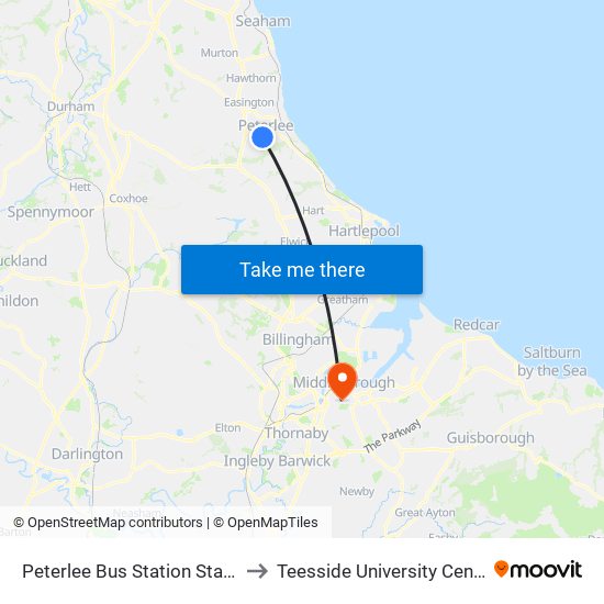 Peterlee Bus Station Stand A, Peterlee to Teesside University Centuria Building map