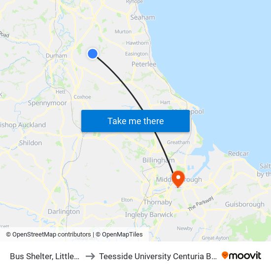Bus Shelter, Littletown to Teesside University Centuria Building map