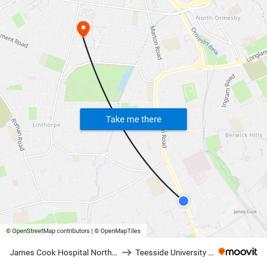 James Cook Hospital North, James Cook Hospital to Teesside University Centuria Building map