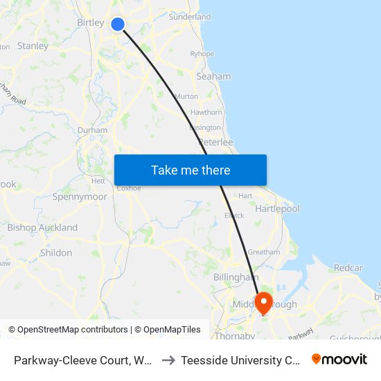 Parkway-Cleeve Court, Washington Village to Teesside University Centuria Building map