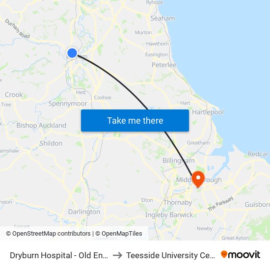 Dryburn Hospital - Old Entrance, Durham to Teesside University Centuria Building map