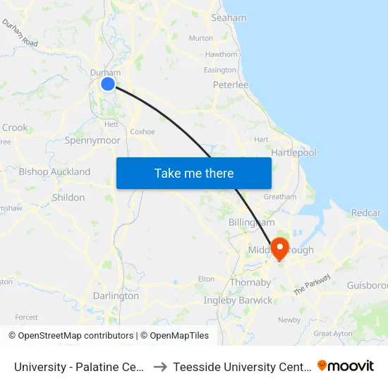 University - Palatine Centre, Durham to Teesside University Centuria Building map