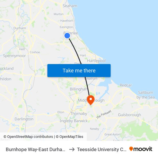 Burnhope Way-East Durham College, Peterlee to Teesside University Centuria Building map