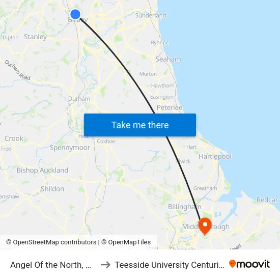 Angel Of the North, Allerdene to Teesside University Centuria Building map