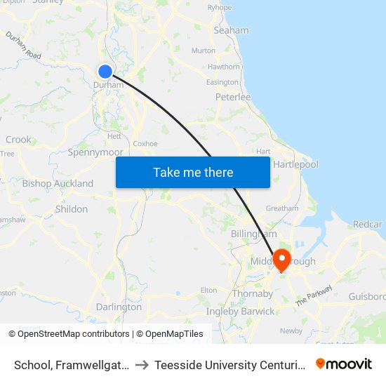 School, Framwellgate Moor to Teesside University Centuria Building map