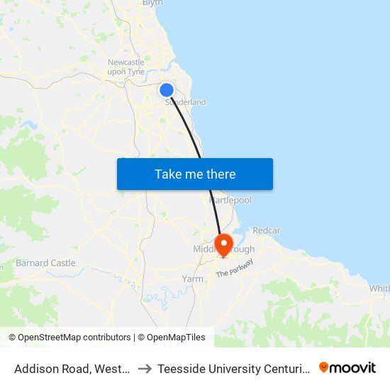 Addison Road, West Boldon to Teesside University Centuria Building map