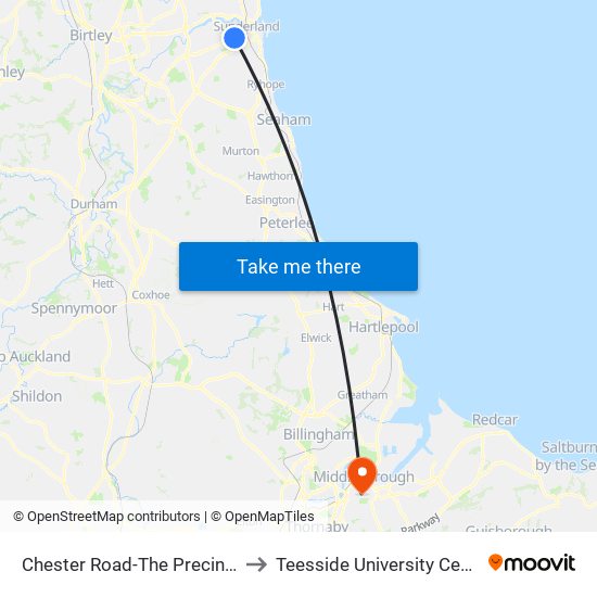 Chester Road-The Precinct, Sunderland to Teesside University Centuria Building map